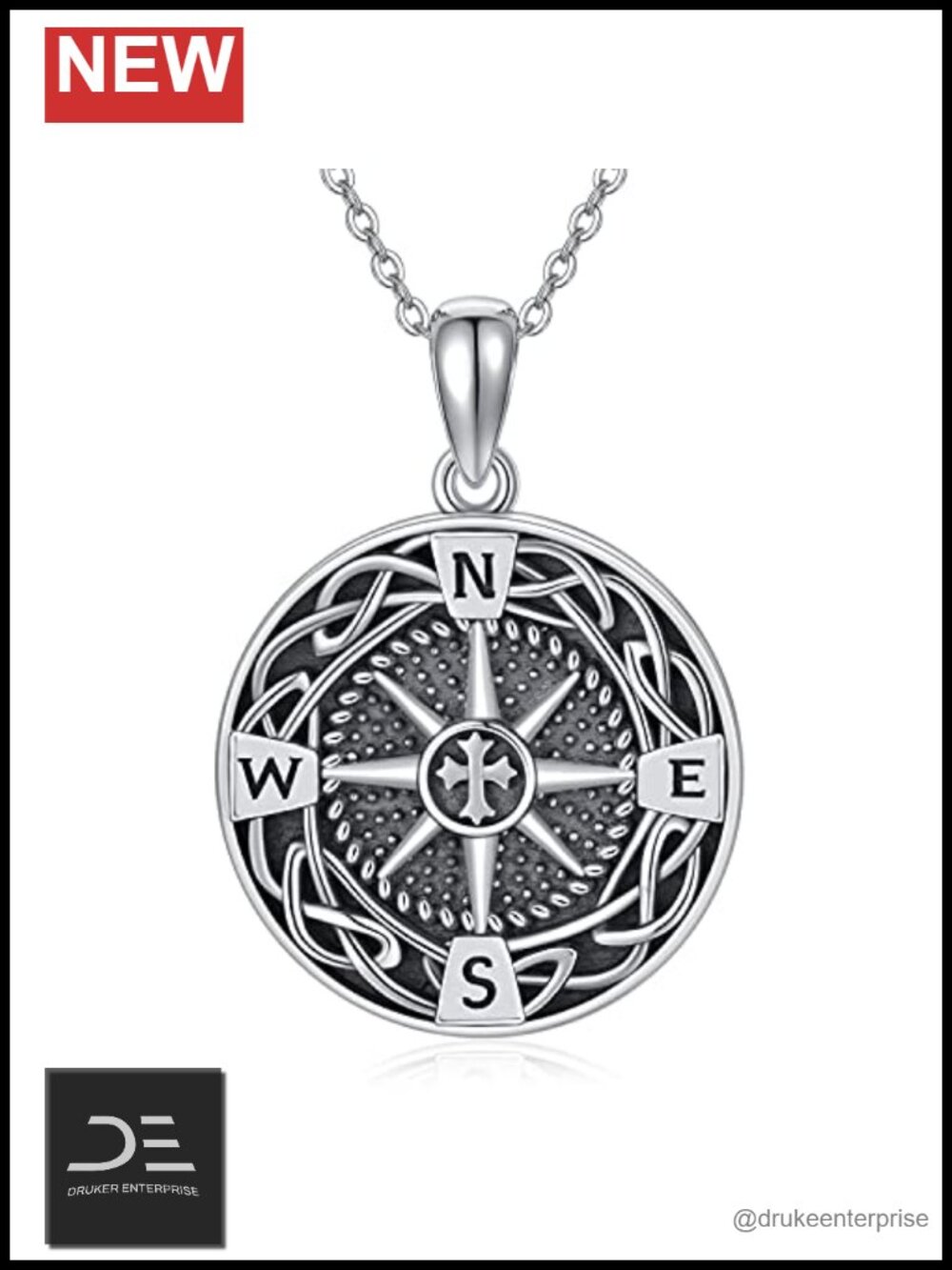 Sterling Silver Compass Pendant Necklace Celtic Knot Travel Jewelry